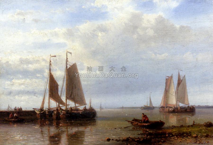 Shipping In A Calm Estuary - 亚伯拉罕·胡克·二世
